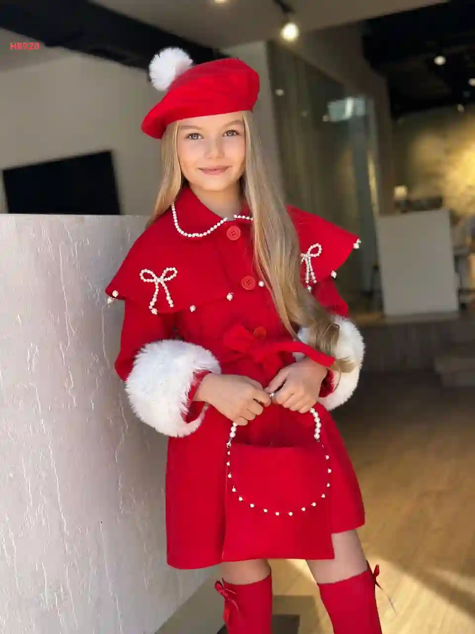 معطف بناتي مع قبعة وحقيبة