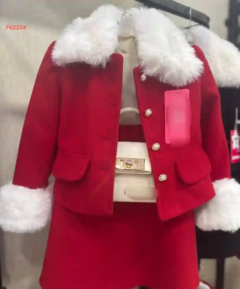 طقم تنورة بناتي وجاكيت بياقة فرو