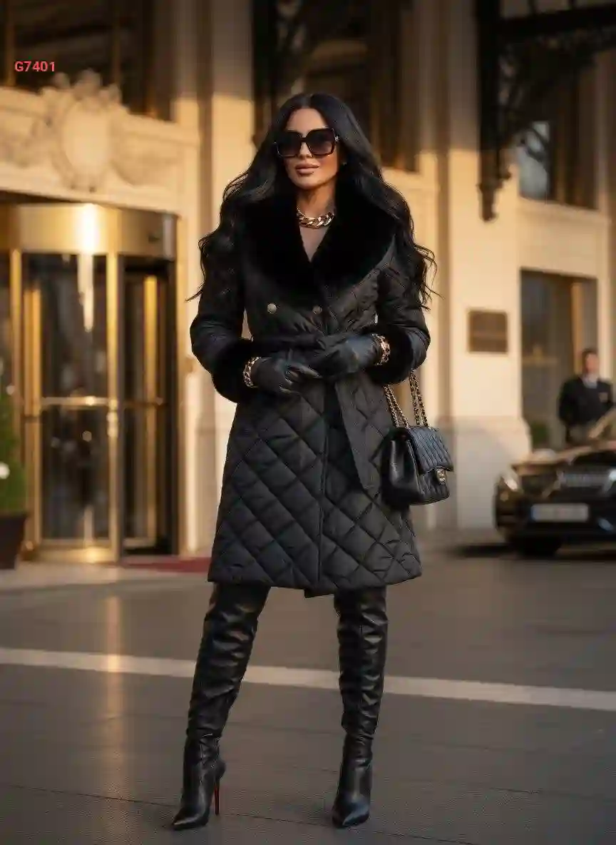 جاكيت مطري بياقة وأكمام فرو