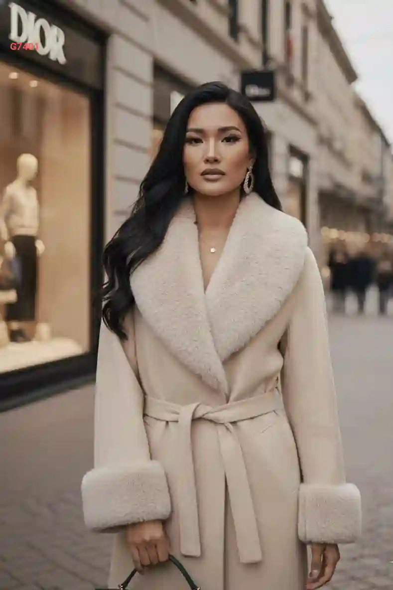 جاكيت جوخ طويل بياقة وأكمام فرو