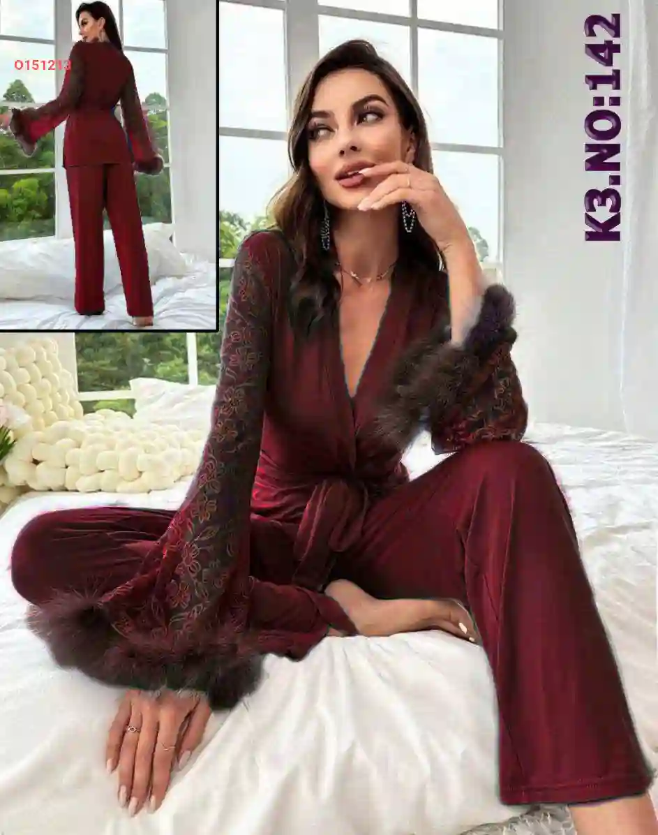 بيجامة عرايسي قطن مع دانتيل