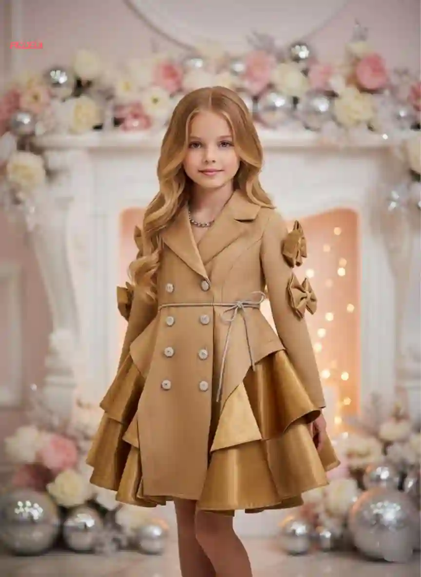 فستان بناتي بليزر مكلف ساتان وفيونكات