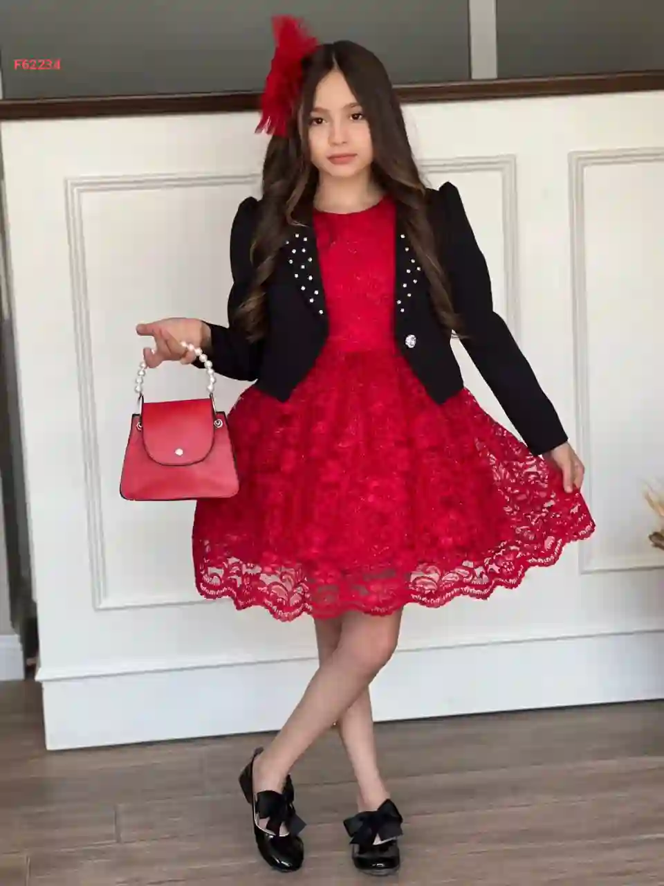 فستان بناتي دانتيل مع جاكيت قصير