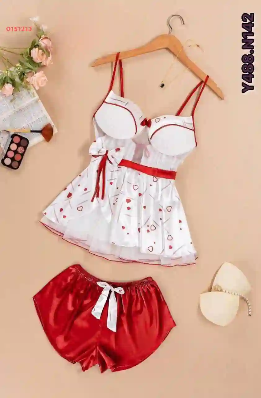 طقم شورت ساتان عرايسي