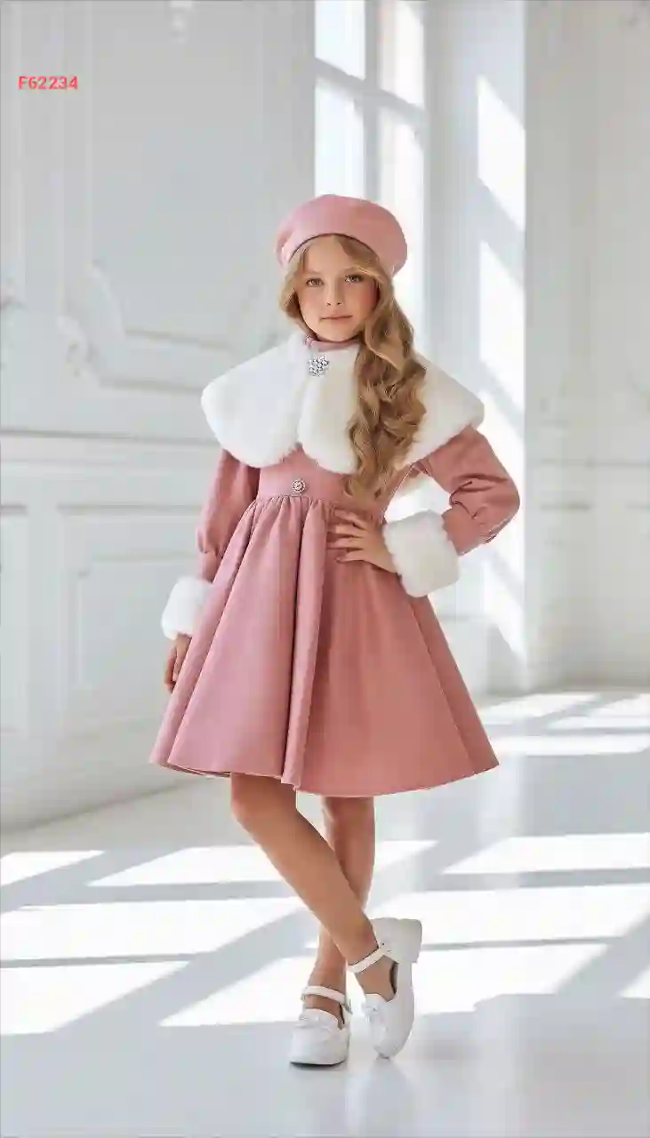 فستان بناتي شامواه مع كاب كتف فرو