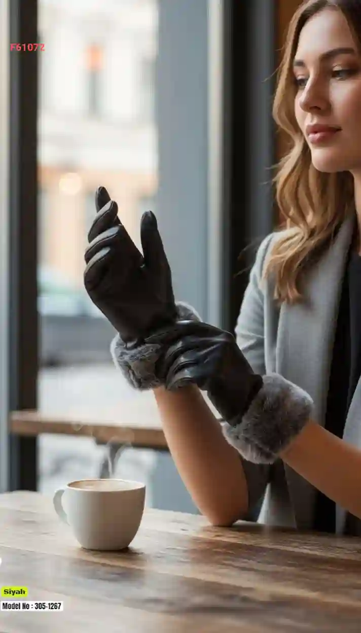 كفوف جلد مع فرو