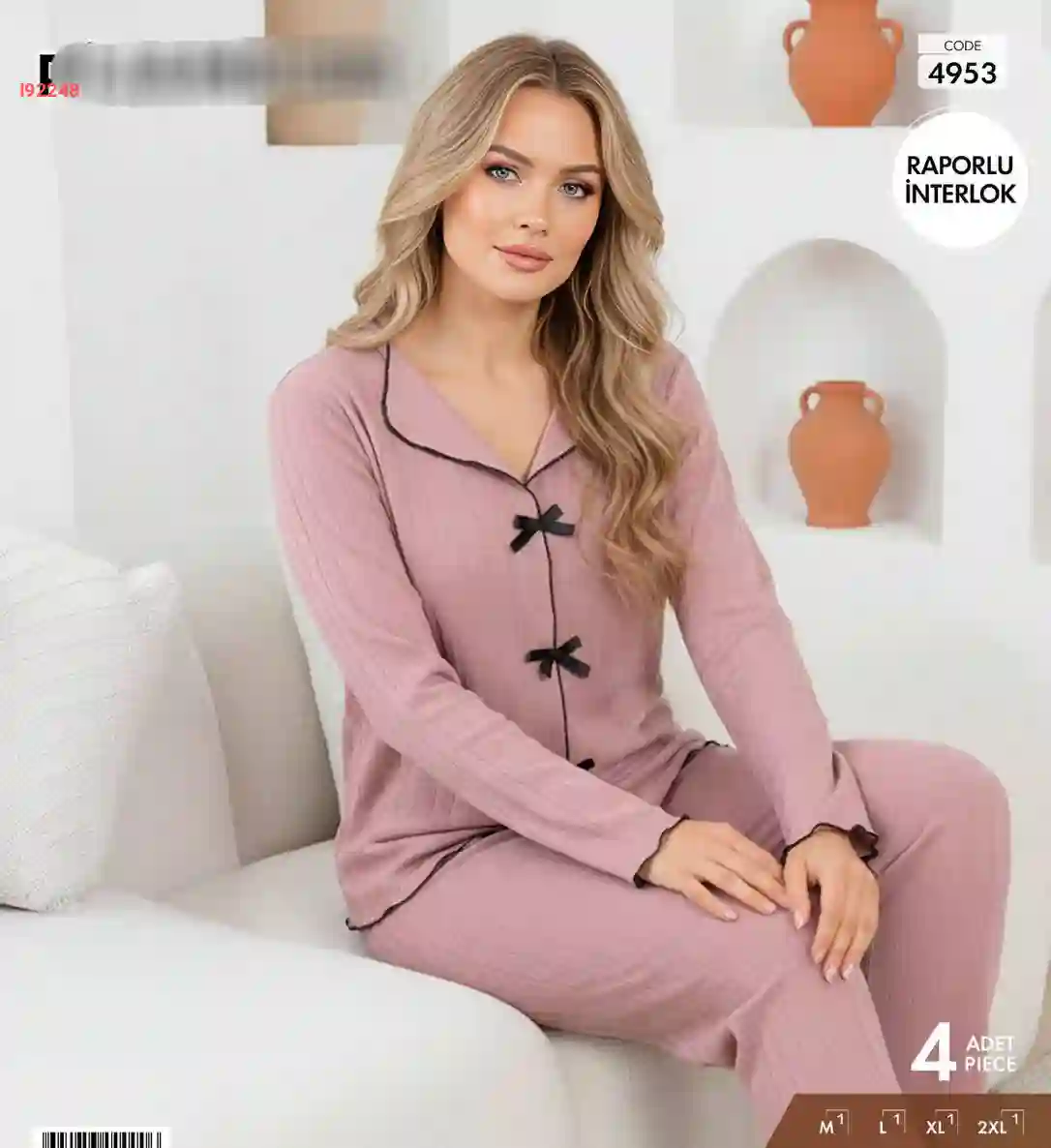 بيجامة كم طويل بفيونكات