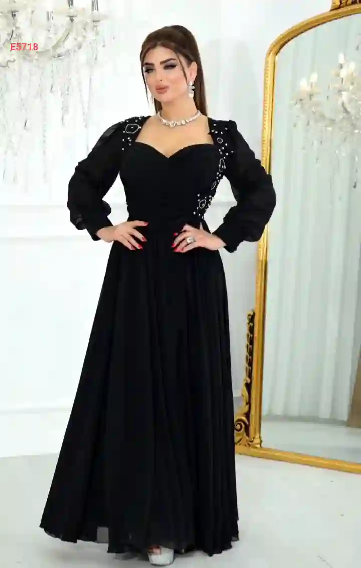 فستان سهرة شيفون مزين لولو وأحجار