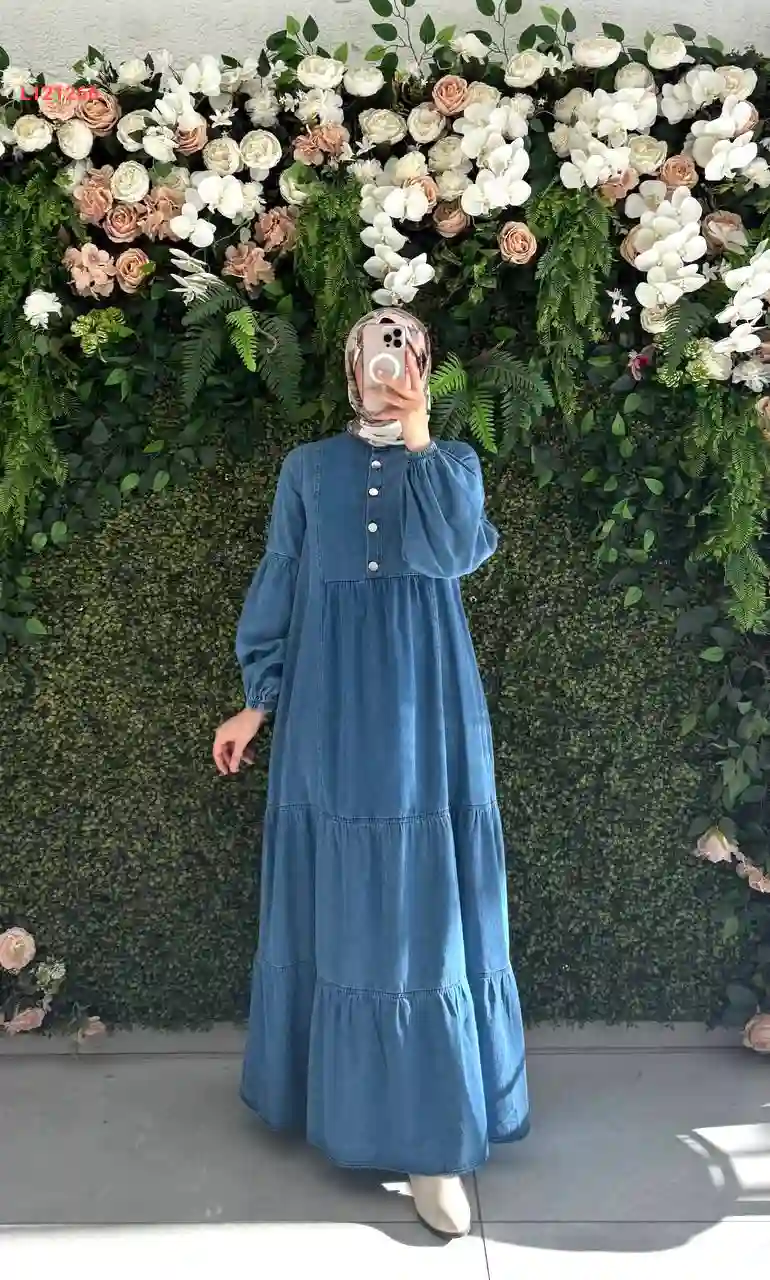 فستان جينز طويل بأزرار نصفية