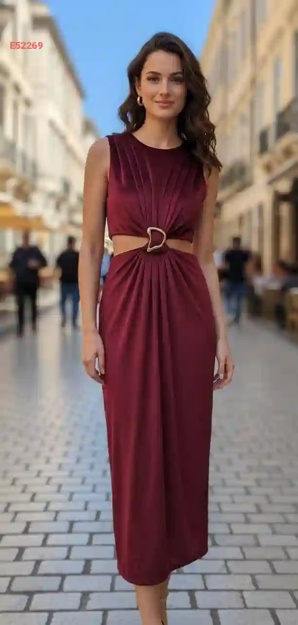 فستان مخمل مكشوف الخصر بإبزيم