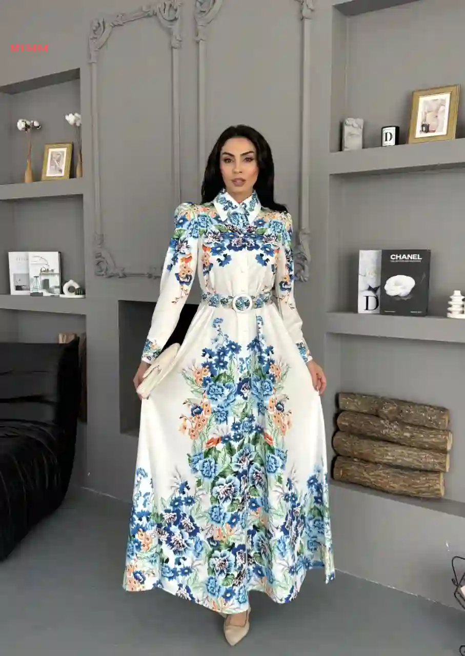 فستان طويل منقوش ورد