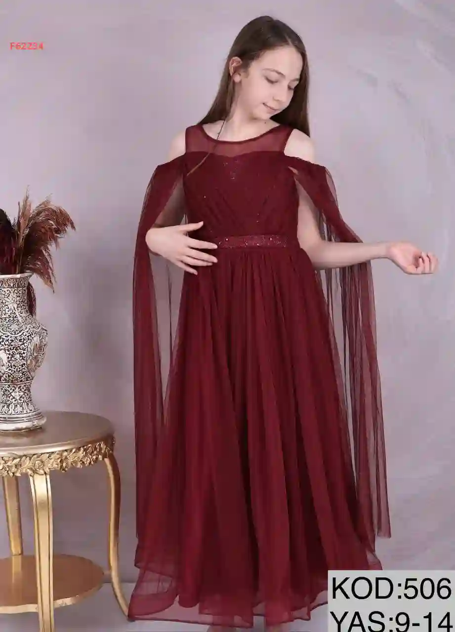 فستان بناتي محير تول طويل