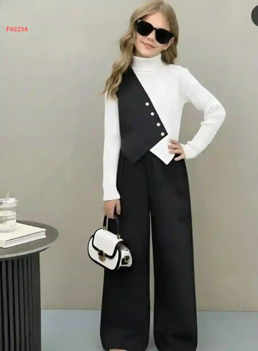 طقم بنطال بناتي مع يلك لونين