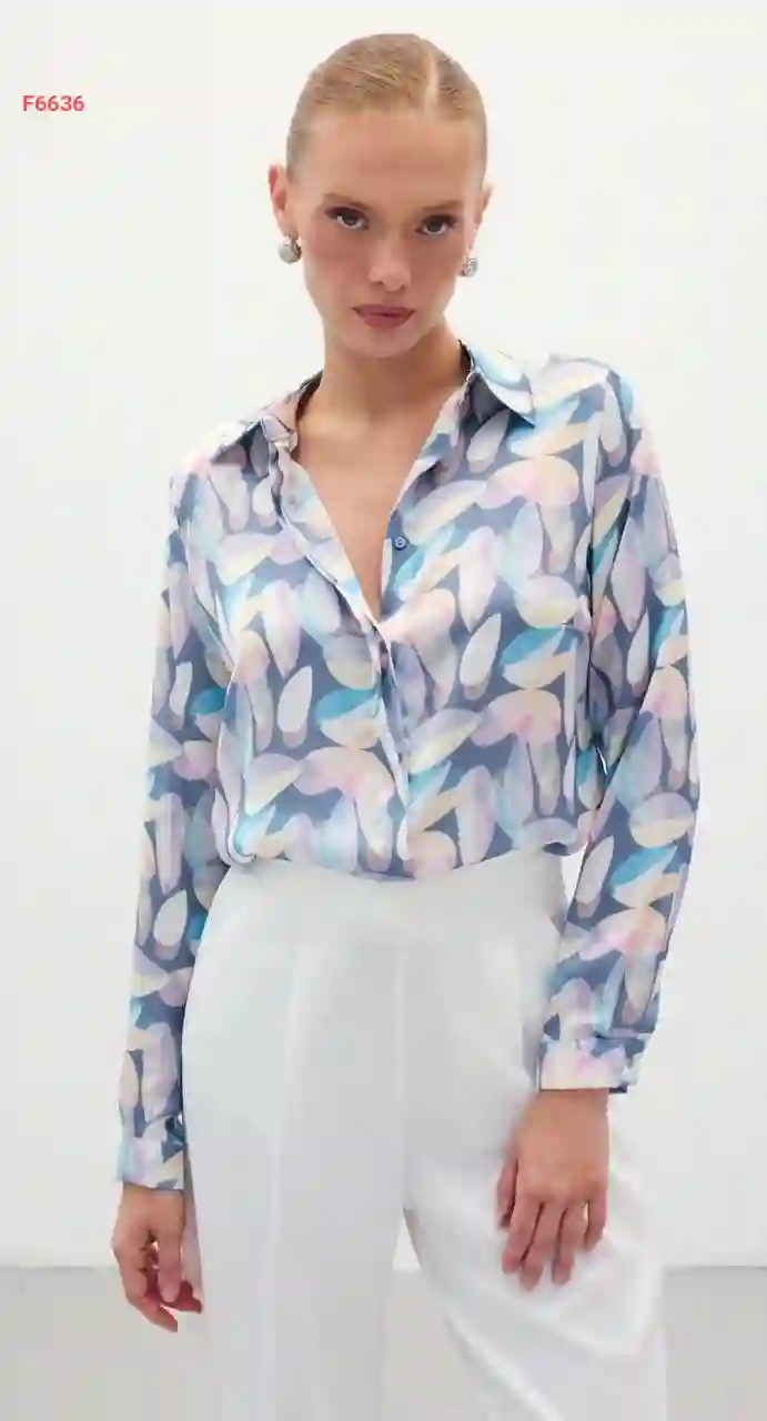 قميص كم طويل منقوش