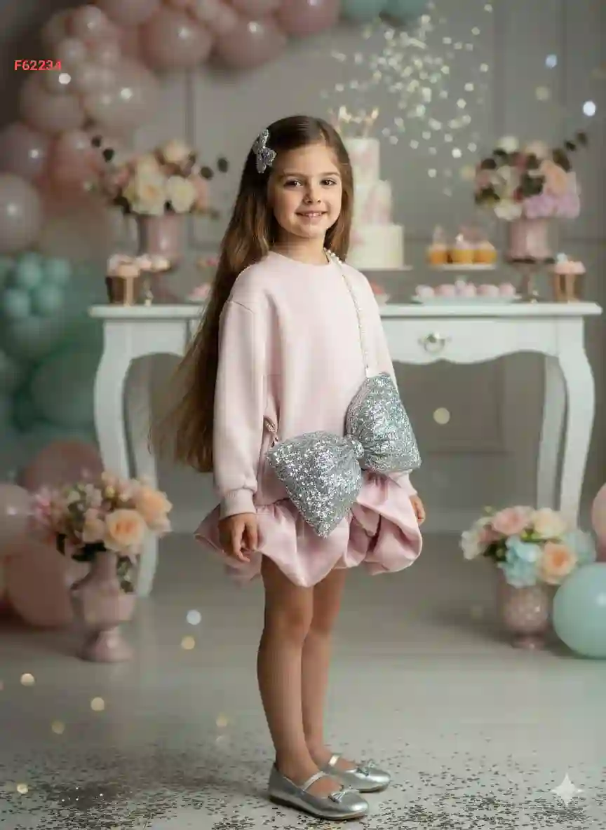 فستان بناتي بالون مع فيونكة