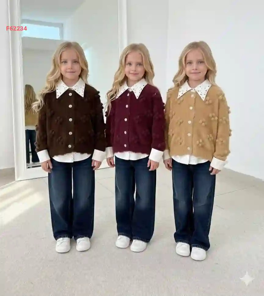 طقم بنطال بناتي مع جاكيت تريكو