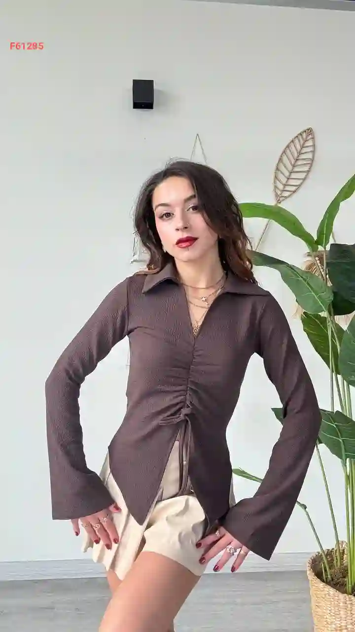 بلوزة كم طويل زم بربطة