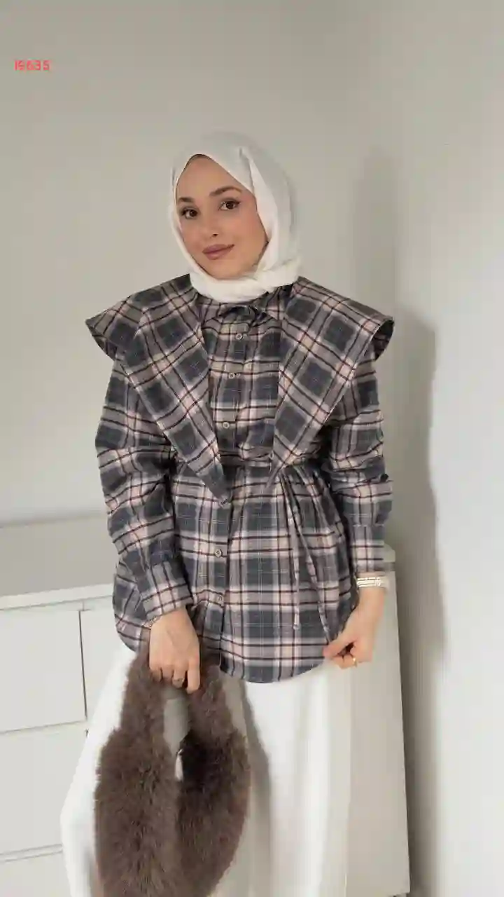 قميص كارو قطعتين بفولار