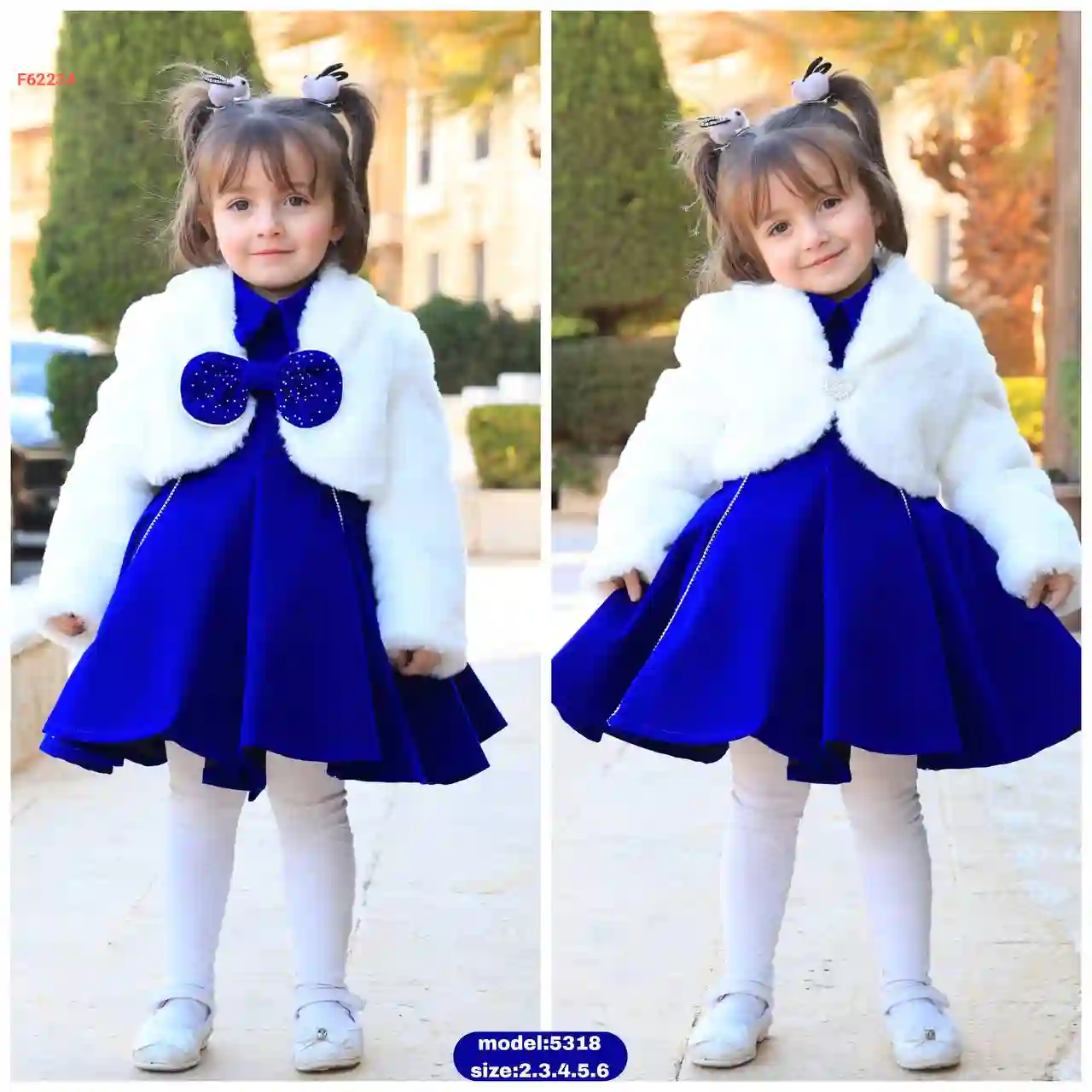 فستان بناتي شتوي مع جاكيت فرو