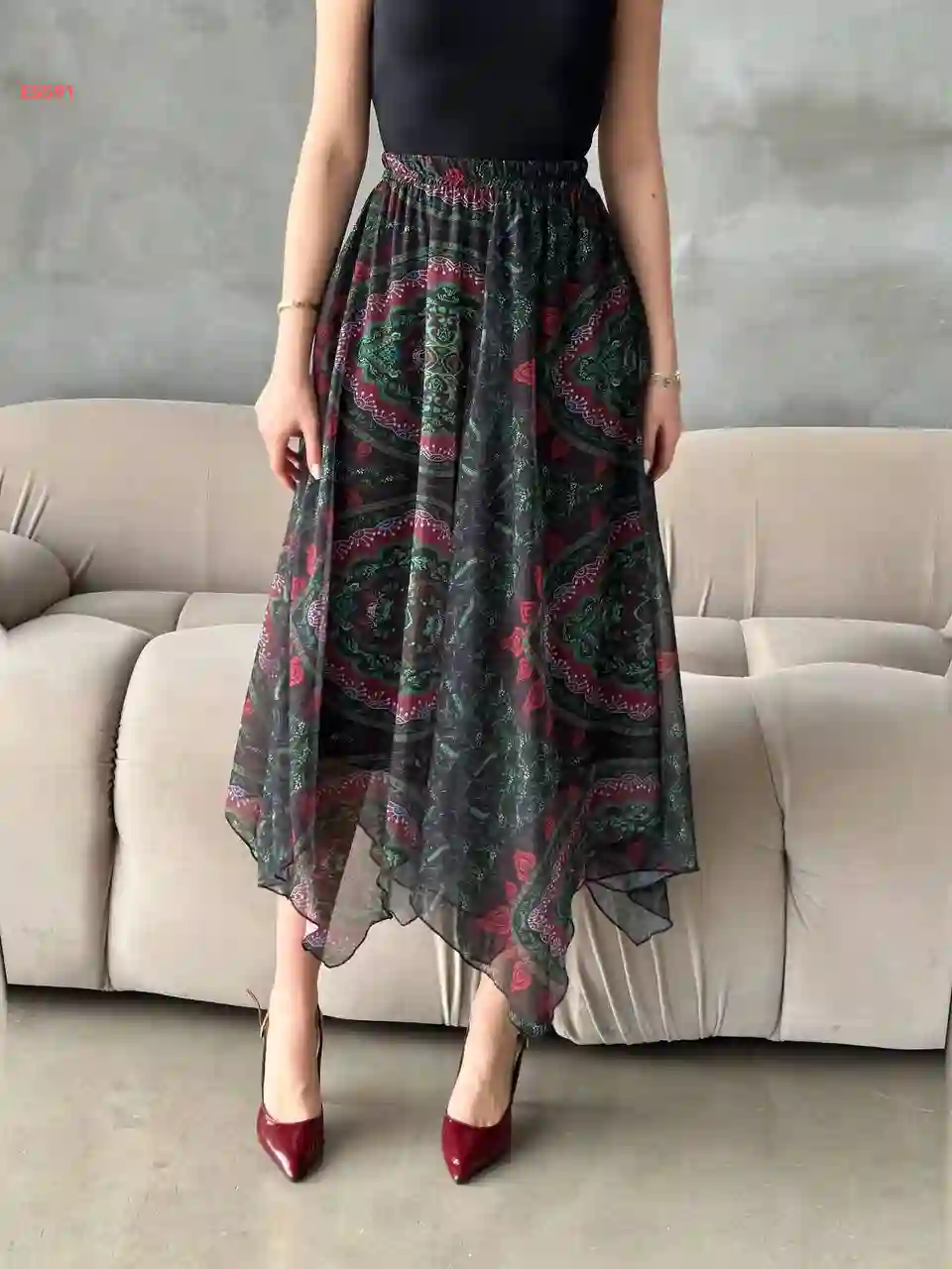 تنورة طويلة شيفون معرقة