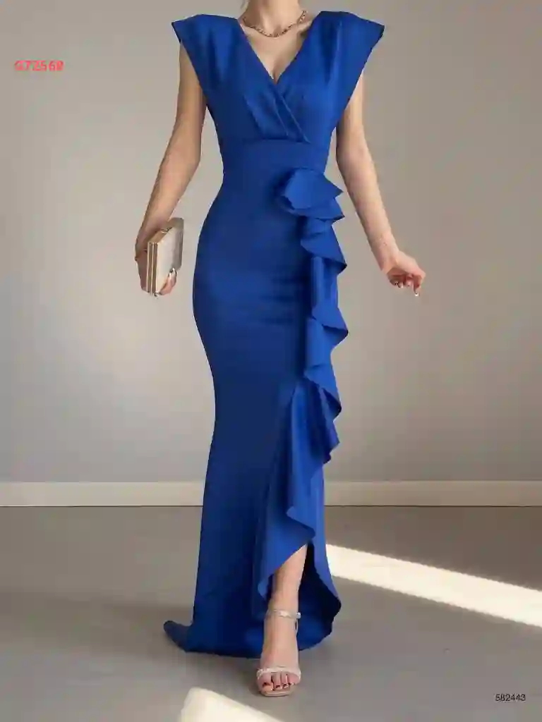 فستان سكوبا طويل كشكش