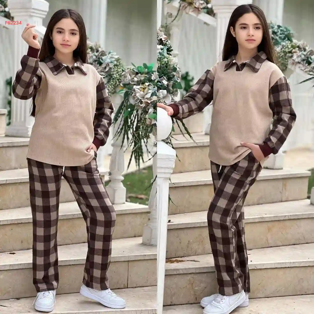 طقم بنطال بناتي كارو مع بلوزة