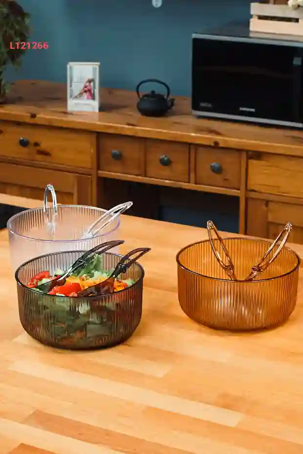 طبق تقديم سلطة دائري 23 سم مع ملعقة أكريليك