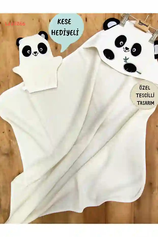 منشفة حمام ناعمة للأطفال من 100% قطن مع غطاء - مزين بتطريز باندا - ناعم وامتصاص ممتاز