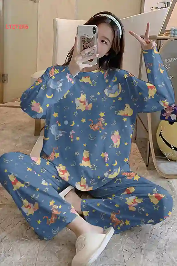 بيجامة نسائية منزلية طويلة الأكمام