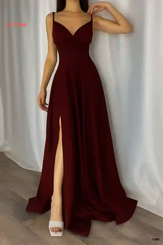 فستان سواريه نسائي سادة بوردو من قماش الكريب