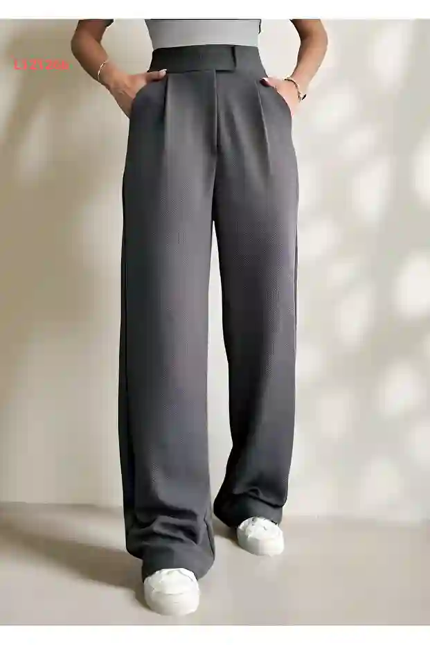 بنطال نسائي بالازو بخصر عالي مع جيب