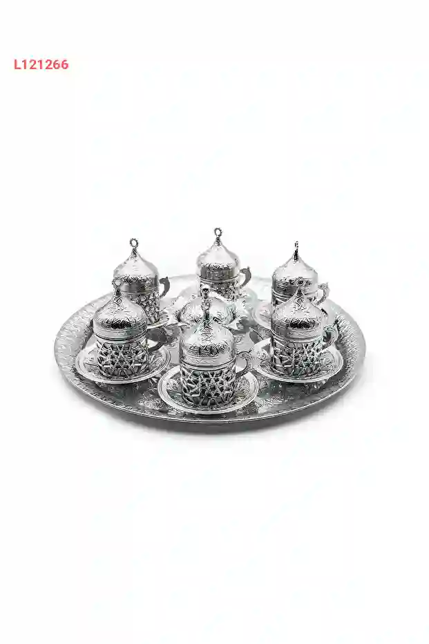 طقم فناجين قهوة نحاس مطلي بالفضة لستة أشخاص