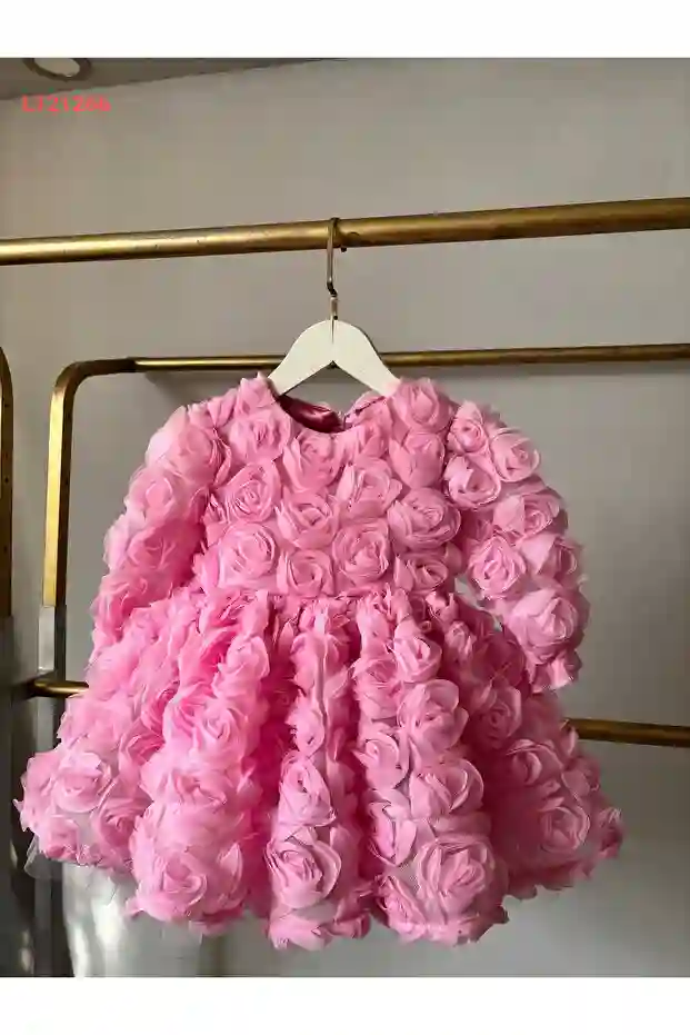 فستان سهرة طويل الأكمام بنقشة الورد للفتيات من لارس