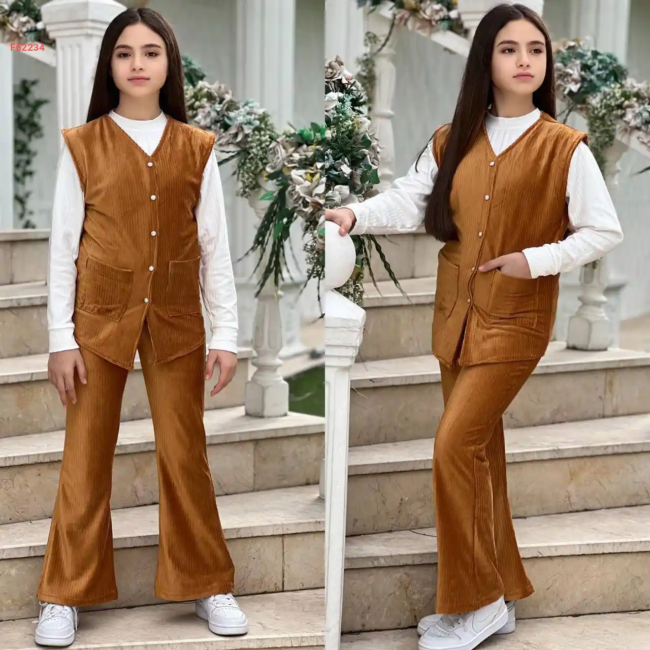 طقم بنطال بناتي مخمل 3 قطع