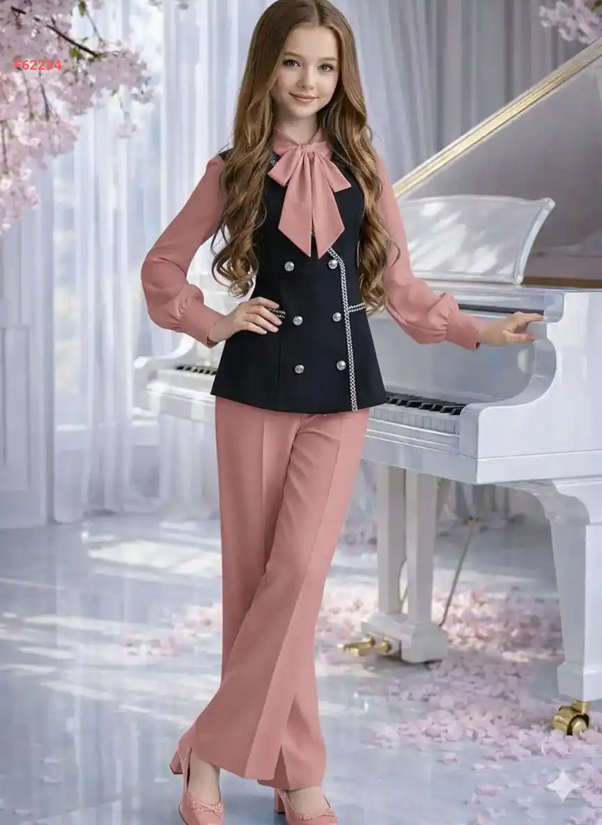 طقم بنطال بناتي مع قميص وجاكيت