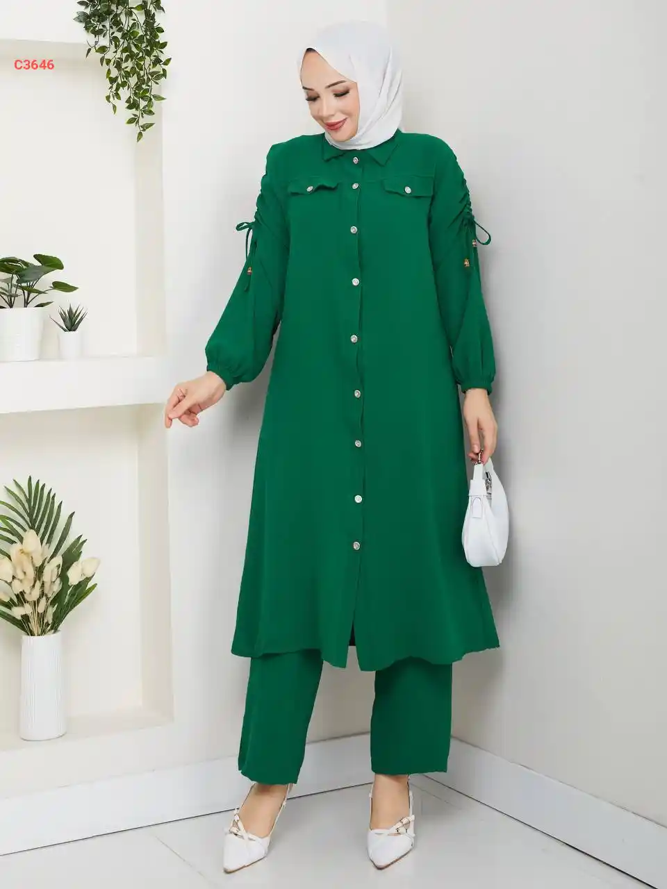 طقم زارا قميص طويل مع بنطال محجبات