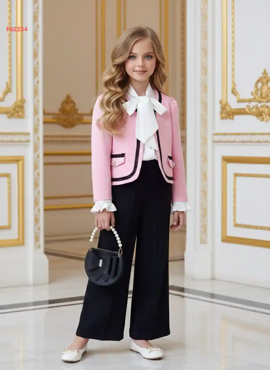 طقم بناتي بنطال وقميص مع جاكيت شانيل