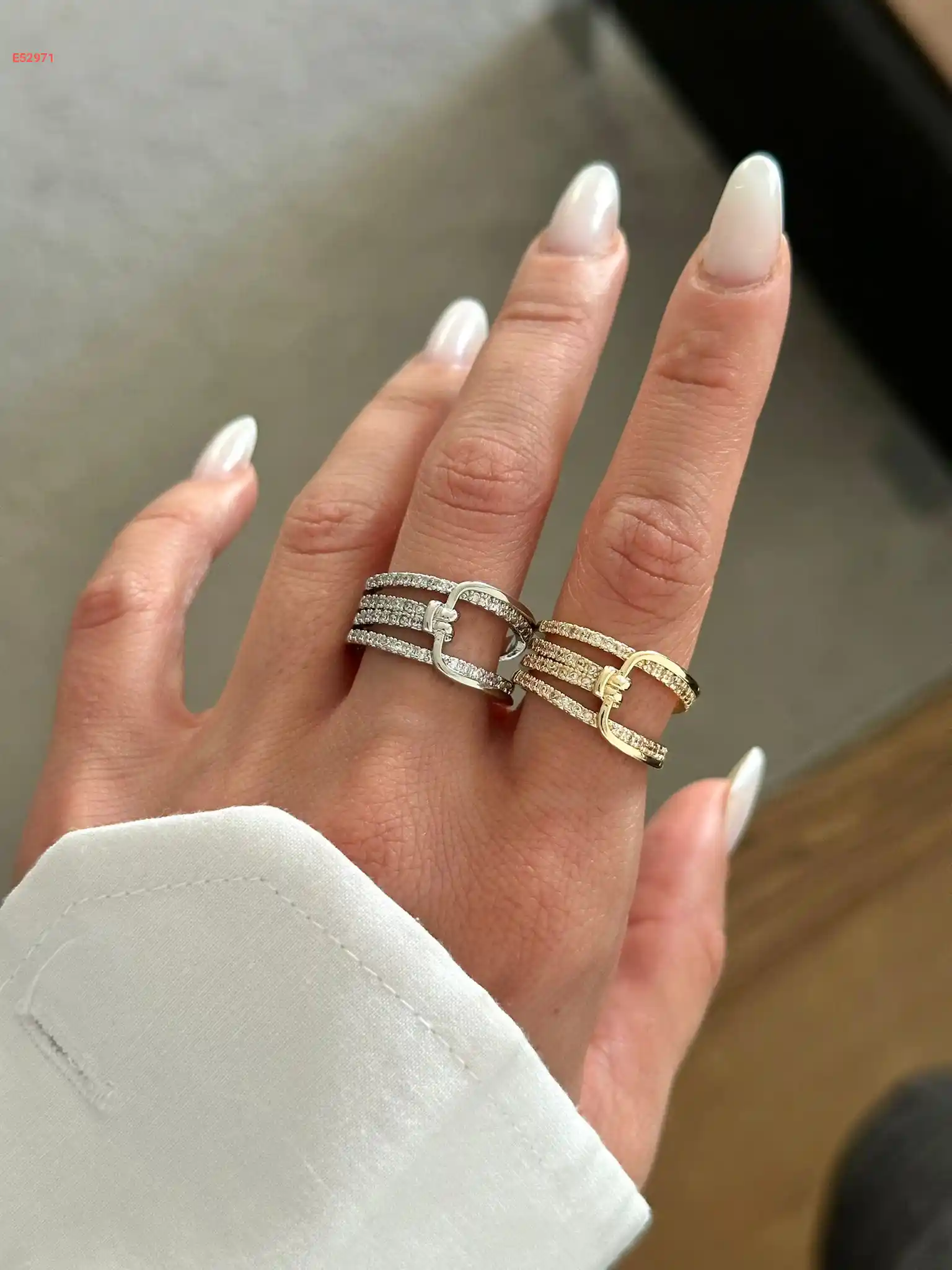 خاتم راديوم ستانلس ستيل مرصع بالألماس باللون الفضي والذهبي