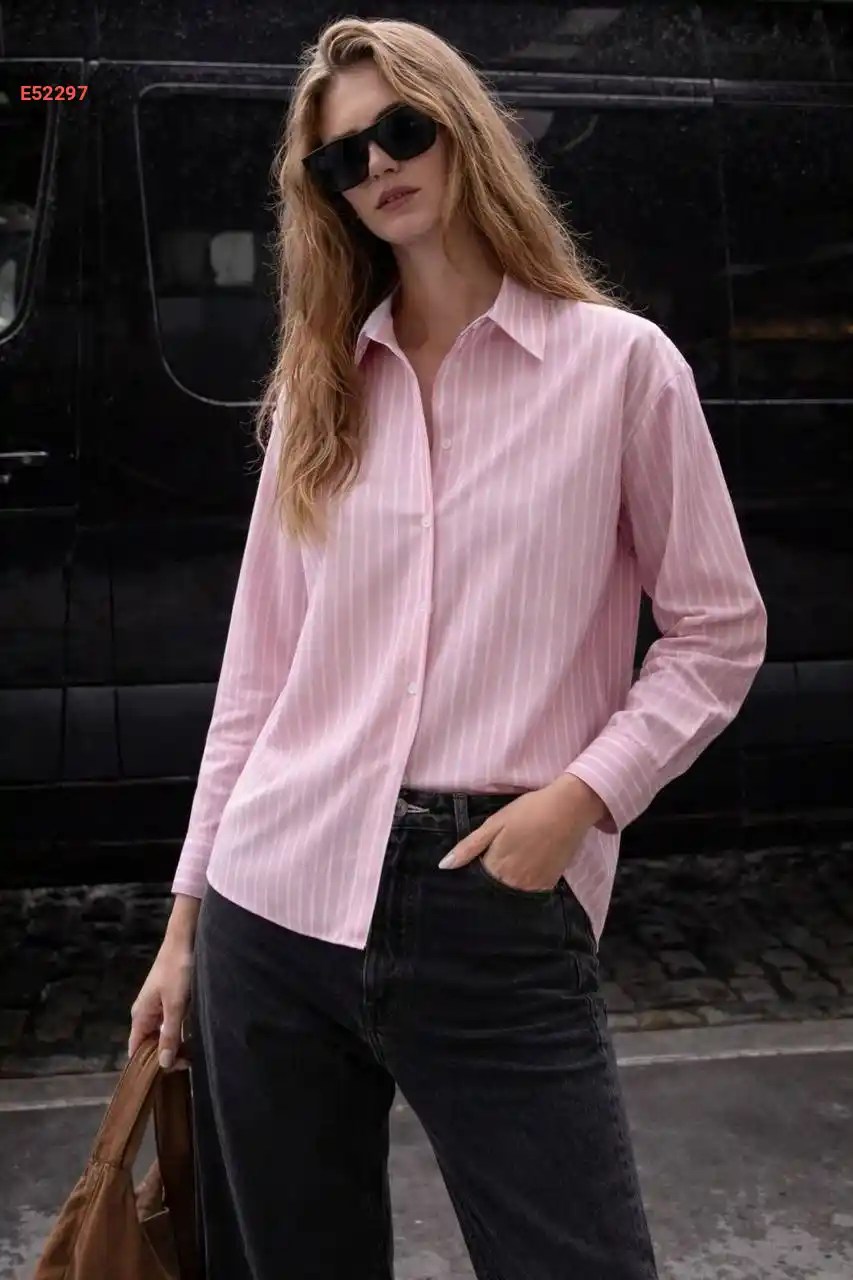 قميص كم طويل مقلم