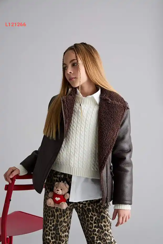 معطف بنت طفل بتصميم فاخر مع بطانة فوج ممتازة وسحاب جيوب - DeFacto