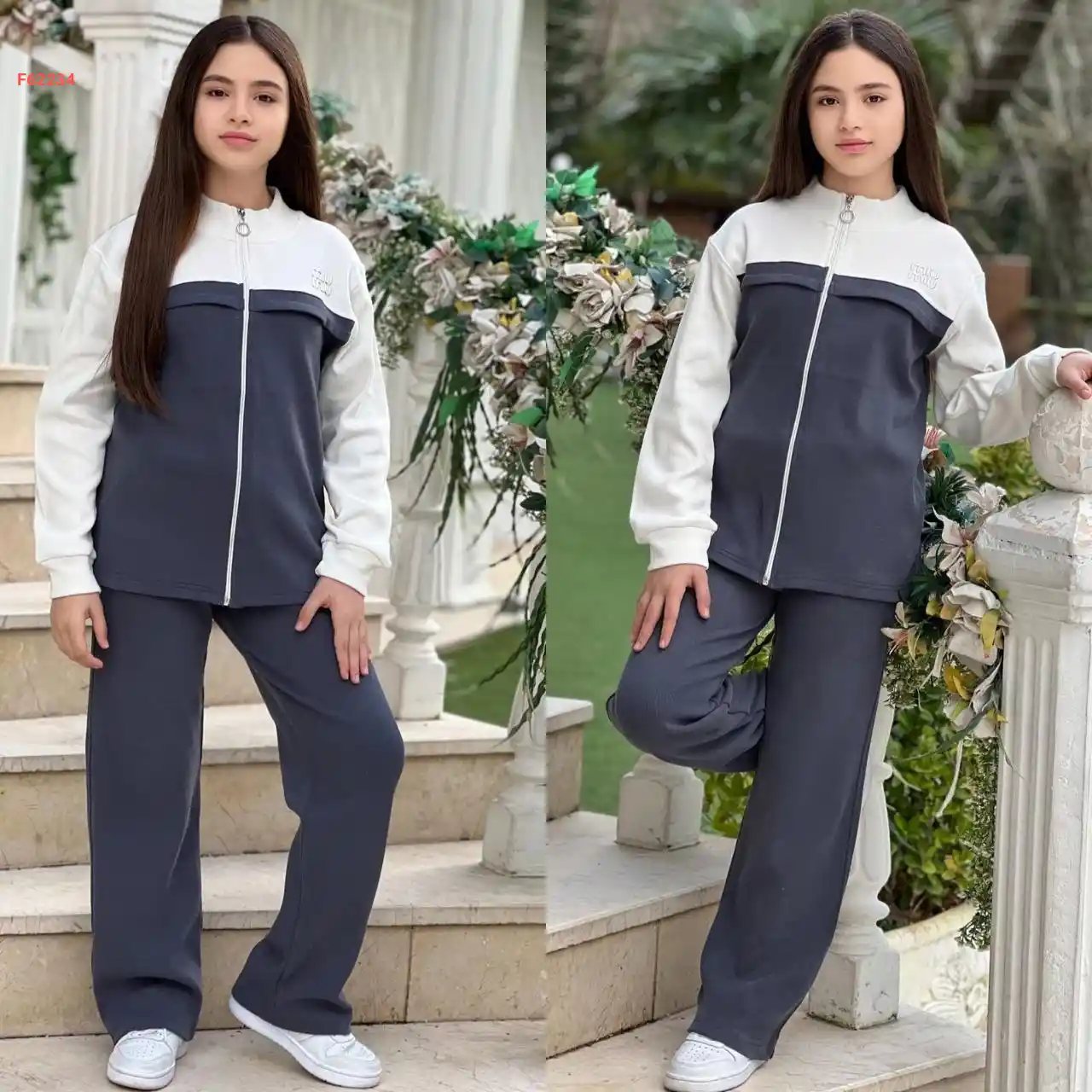 بيجامة بناتي كم طويل لونين