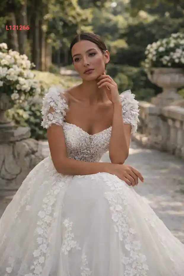 فستان زفاف برنسيسي بتصميم قلب مزين بزهور ثلاثية الأبعاد من سيبيليسي