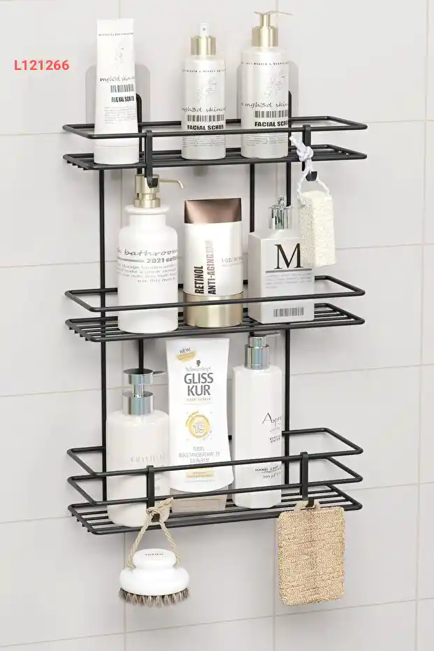 رف زباتا الثلاثي المضاد للصدأ مع لاصق - المنظم المثالي للحمام والدش