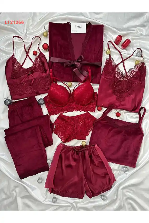 8 قطع مكونة من بيجامة من المخمل والساتان، مع أثواب رائعة