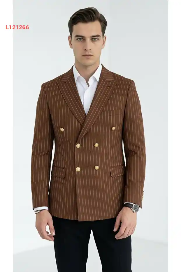 جاكيت بليزر كروفيز رجالي مخطط بني - تصميم إيطالي، أناقة عصرية