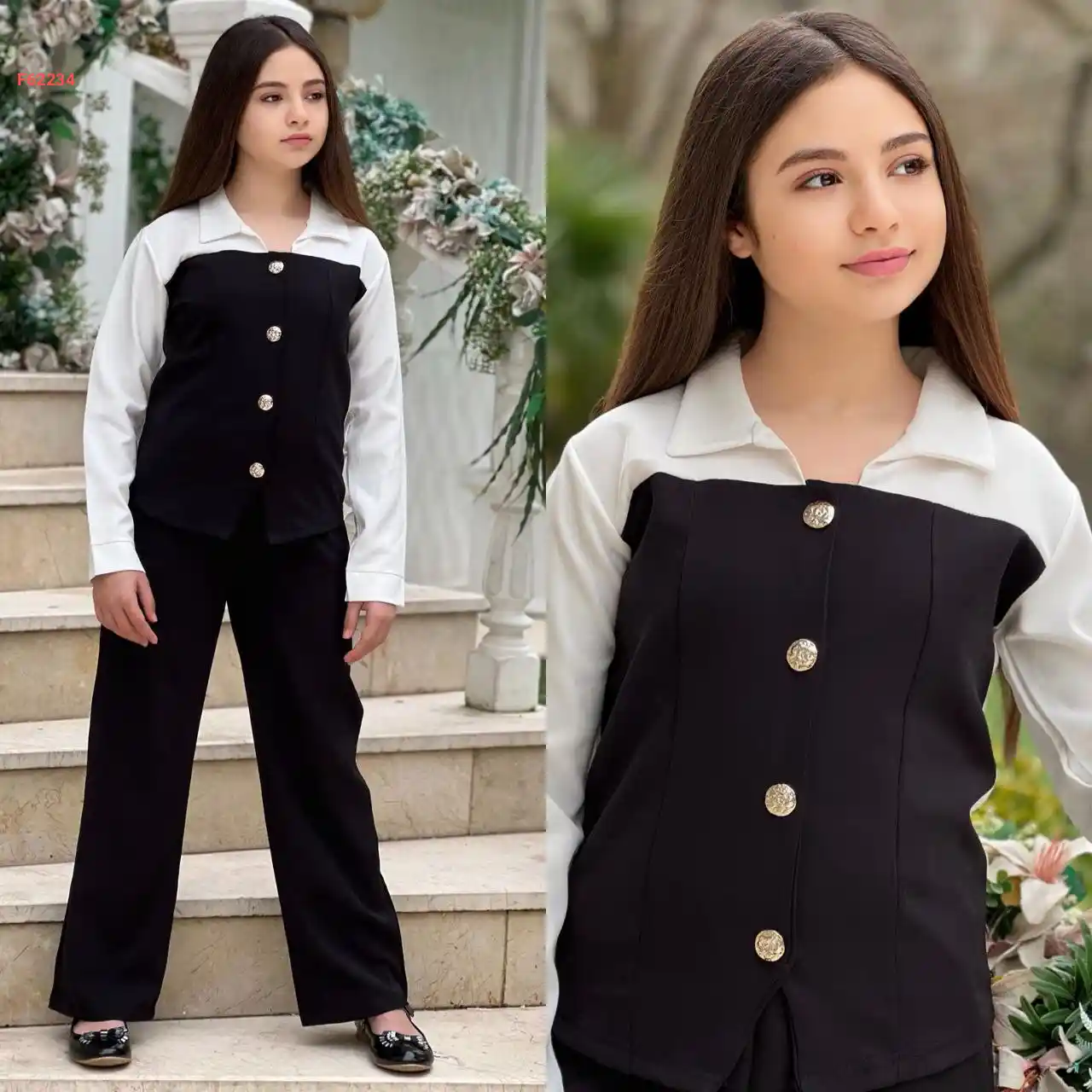 طقم بنطال بناتي دبل محير مع جاكيت