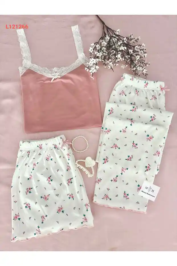 مجموعة بيجامات مووني المنزلية الناعمة ثلاثية القطع