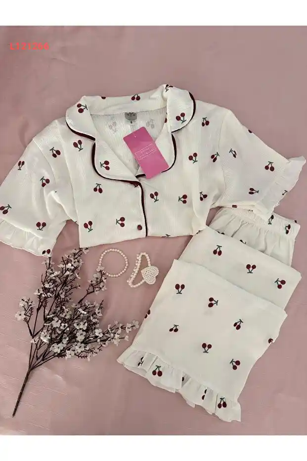 بيجامة قصيرة مزينة بالكريز من موونى هومويرز - مجموعة 2 قطع