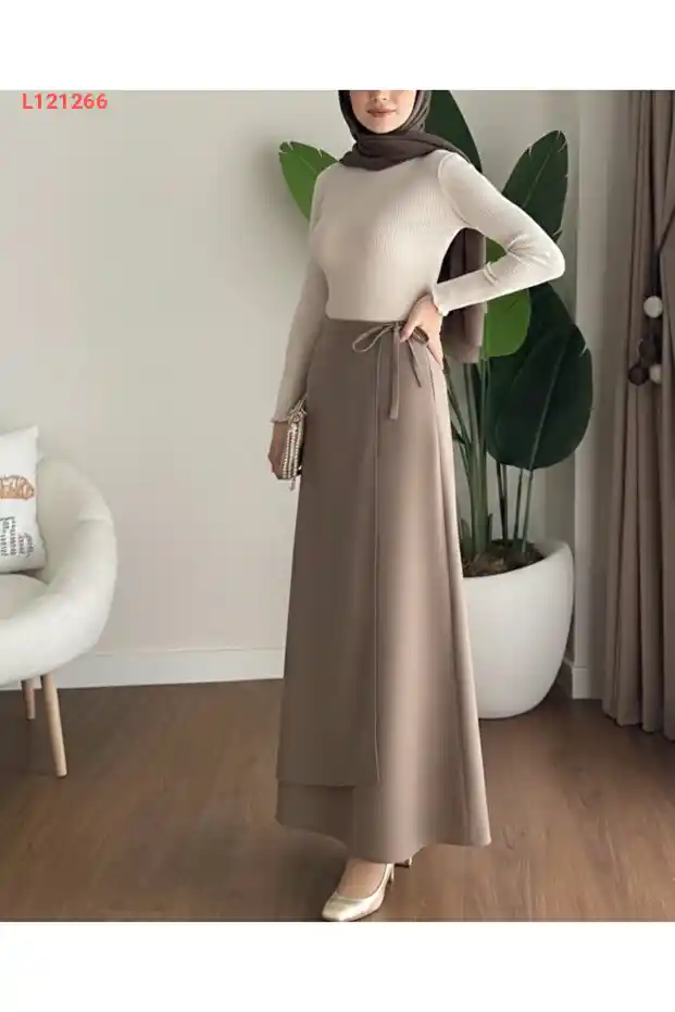 تنورة مزدوجة باهلا برباط جانبي - GS3788 V زون