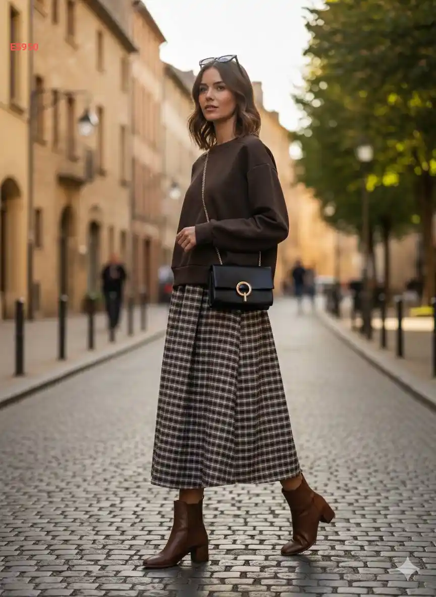 تنورة طويلة كارو بخصر مطاط